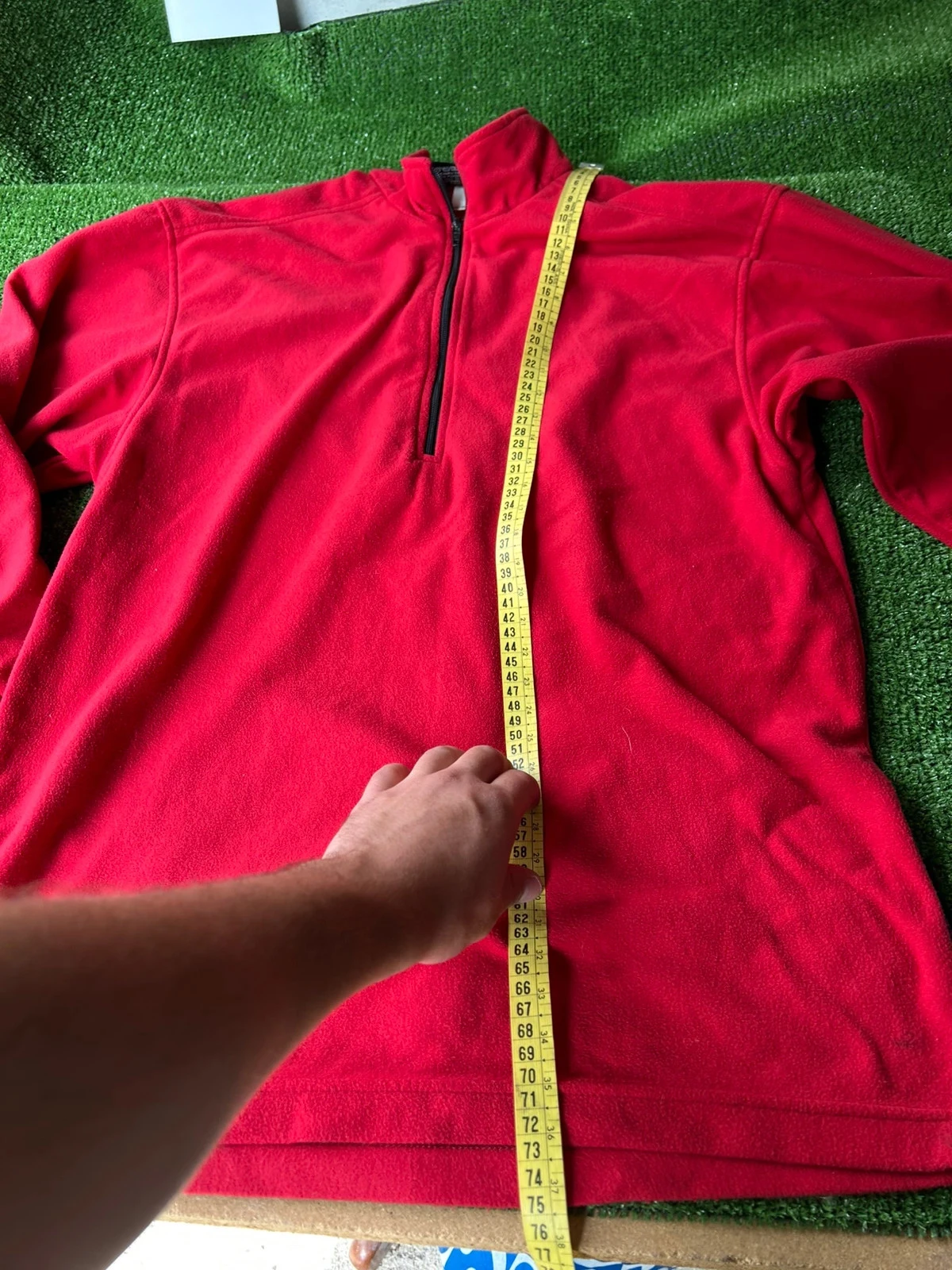 Red fleece pullover with quarter zip and half zip, Polartec, size L – photo 10